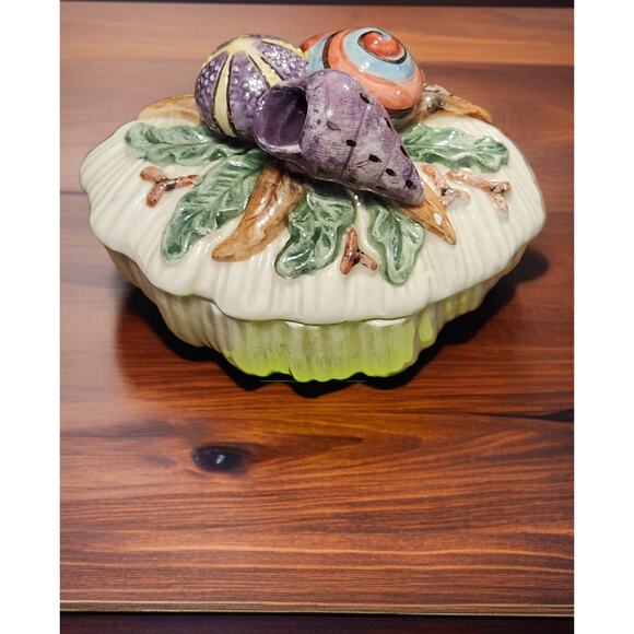 Fitz and Floyd Oceana Collection Sugar Bowl with Lid and Spoon Nautical Shells - Picture 4 of 9